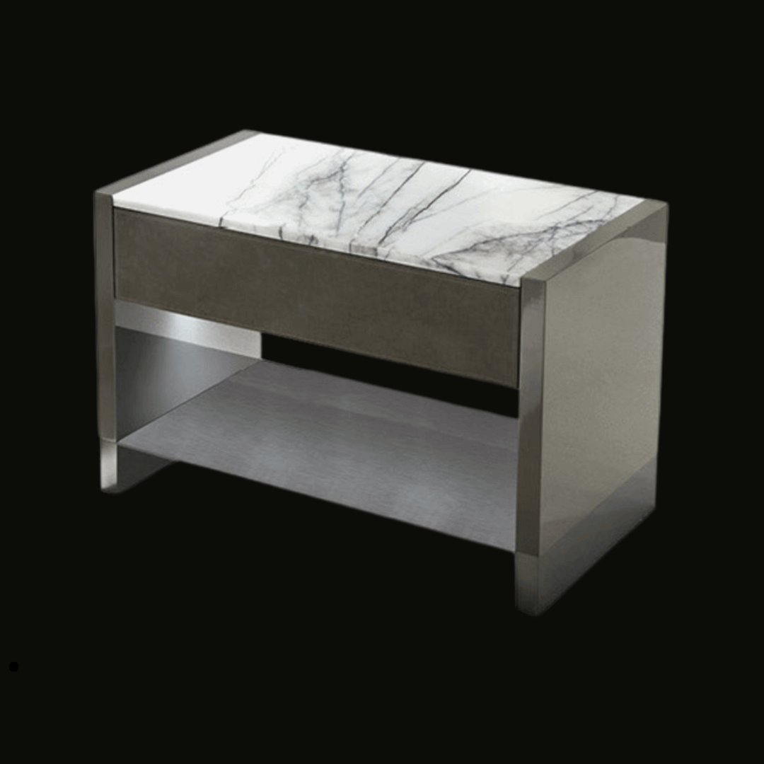Contemporary Marble Top Night Table with Metal Frame - Handcrafted Bedside Table - Provance Decoration