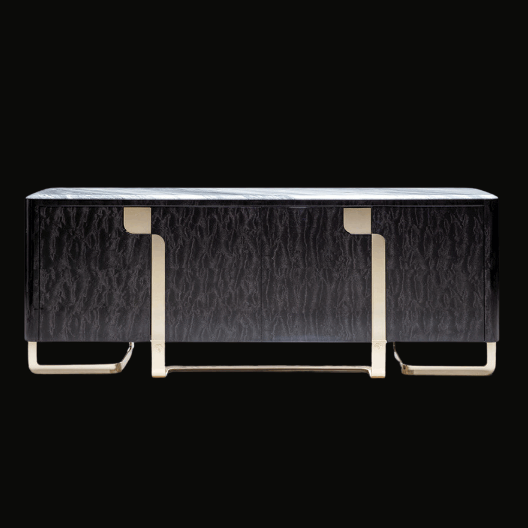 Luxury Black Wood Sideboard with Gold Metal Base – Modern Elegance - Provance Decoration