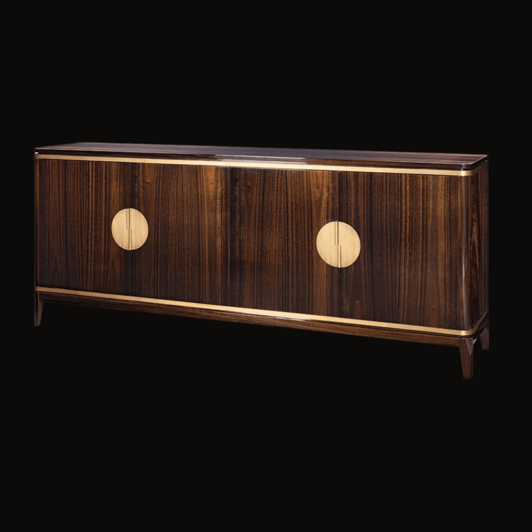 Luxury Dark Wood Buffet Cabinet – Sophisticated Storage with Gold Accents - Provance Decoration
