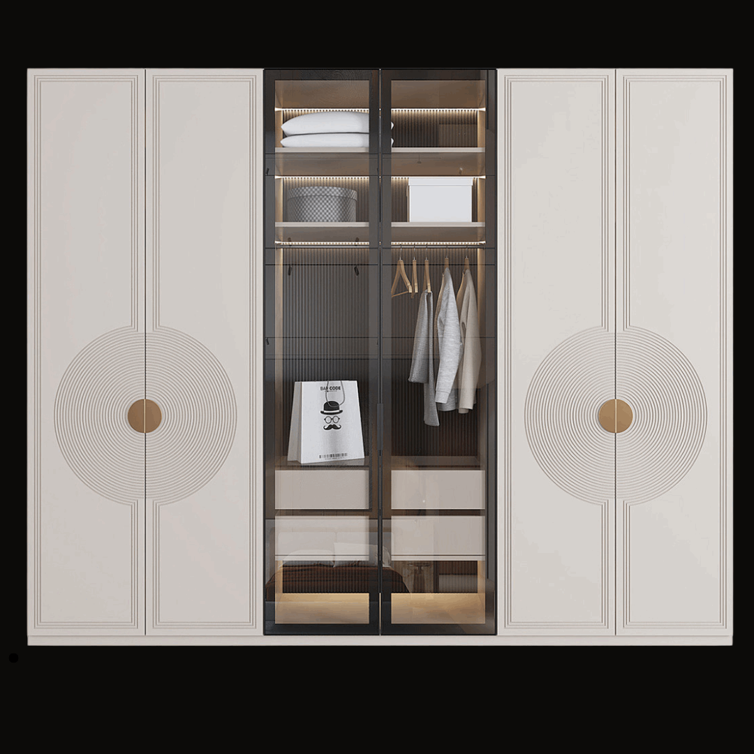 Luxury Decorative Wardrobe with Glass Panels and LED Lighting - Handcrafted Modern Closet - Provance Decoration