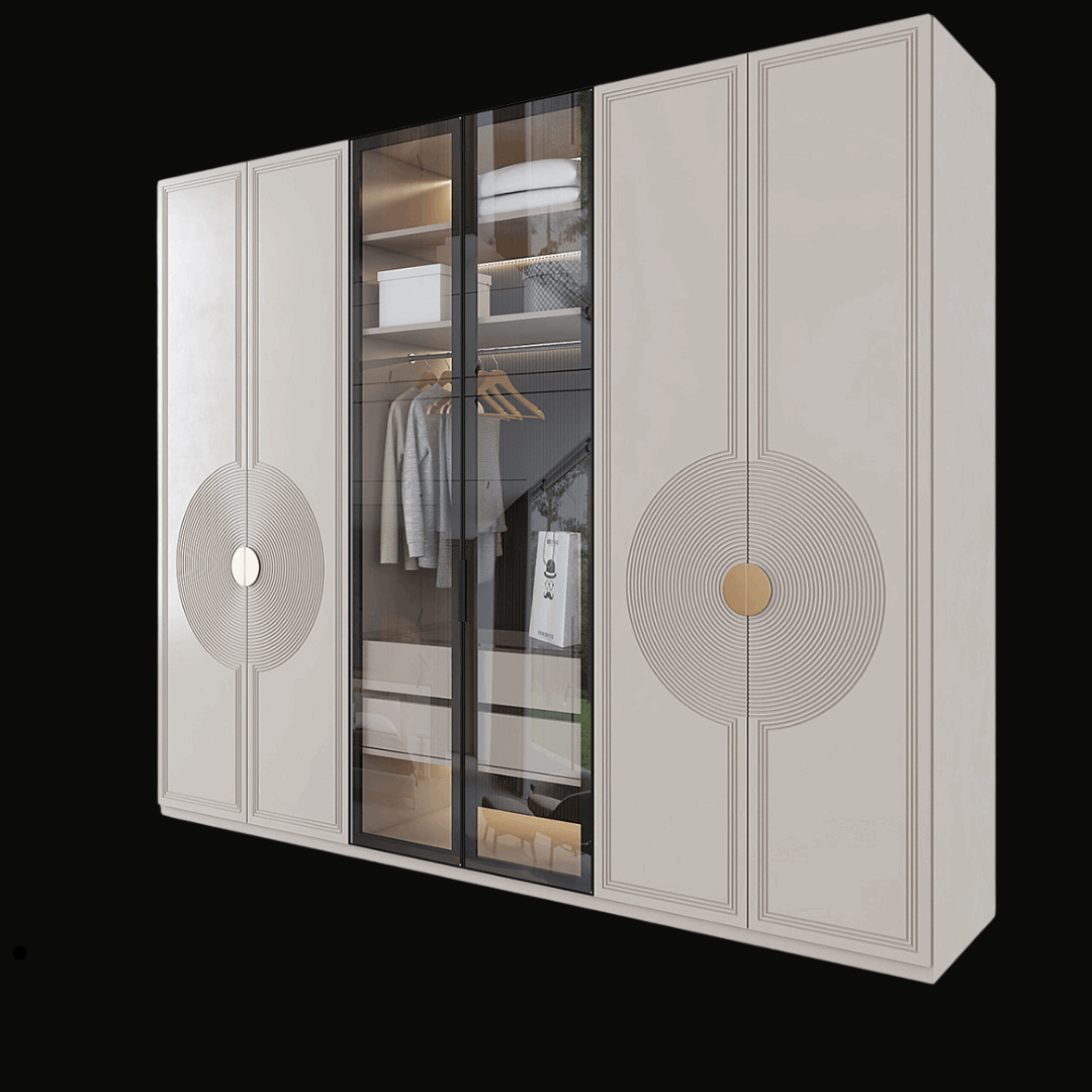 Luxury Decorative Wardrobe with Glass Panels and LED Lighting - Handcrafted Modern Closet - Provance Decoration