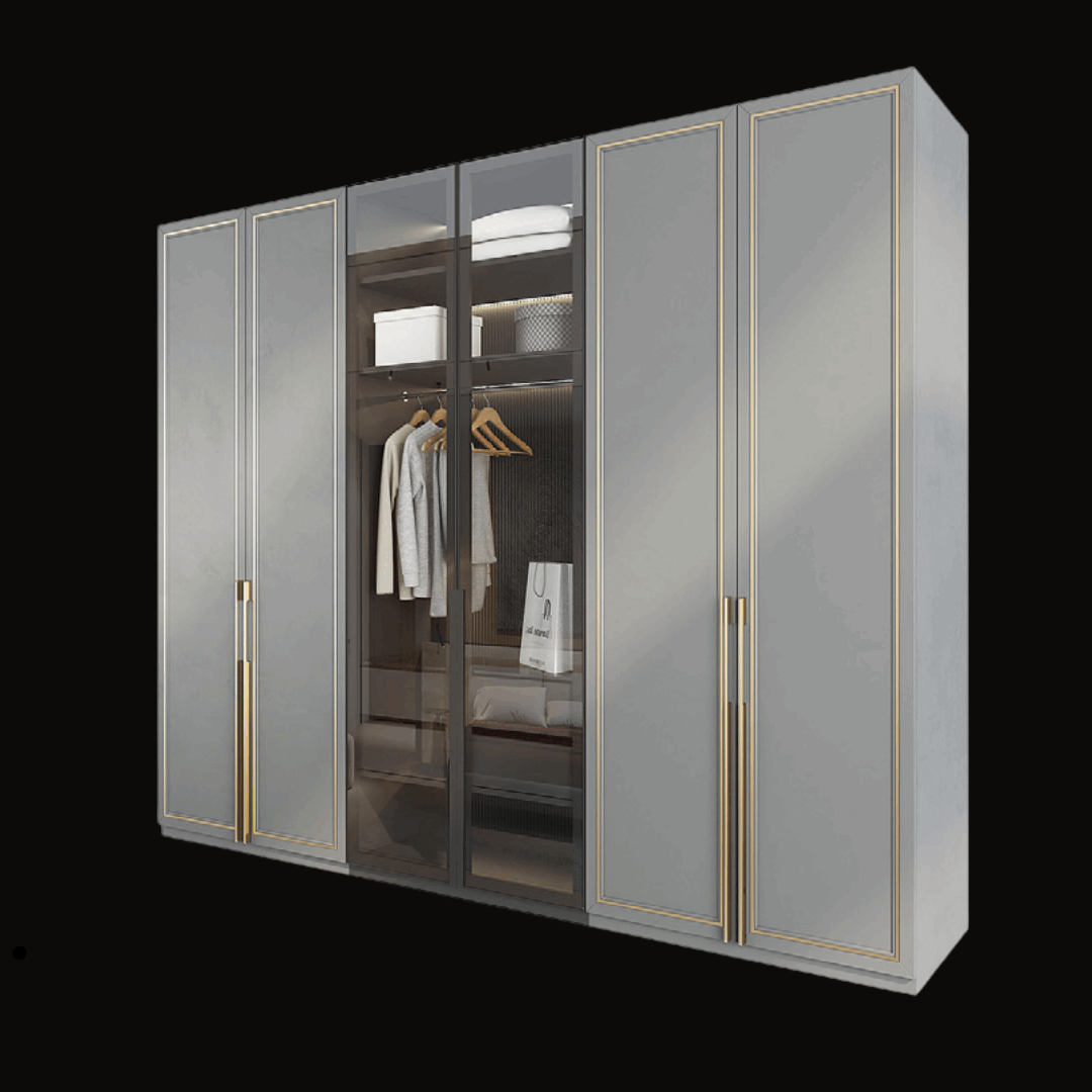 Luxury Glass Door Wardrobe with Gold Accents and LED Lighting - Handcrafted Modern Closet - Provance Decoration