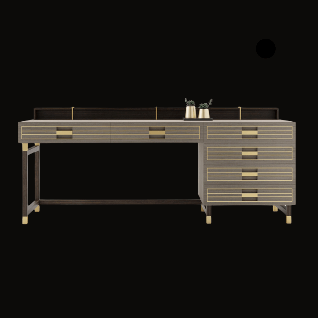Luxury Modern Office Desk with Gold Inlay Detailing and Storage - Provance Decoration