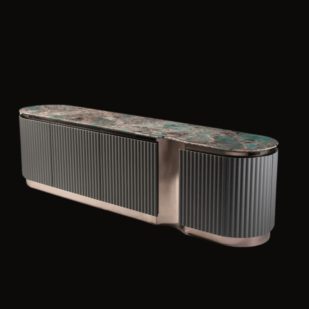 Luxury Modern Sideboard with Ribbed Panels and Marble Top - Provance Decoration