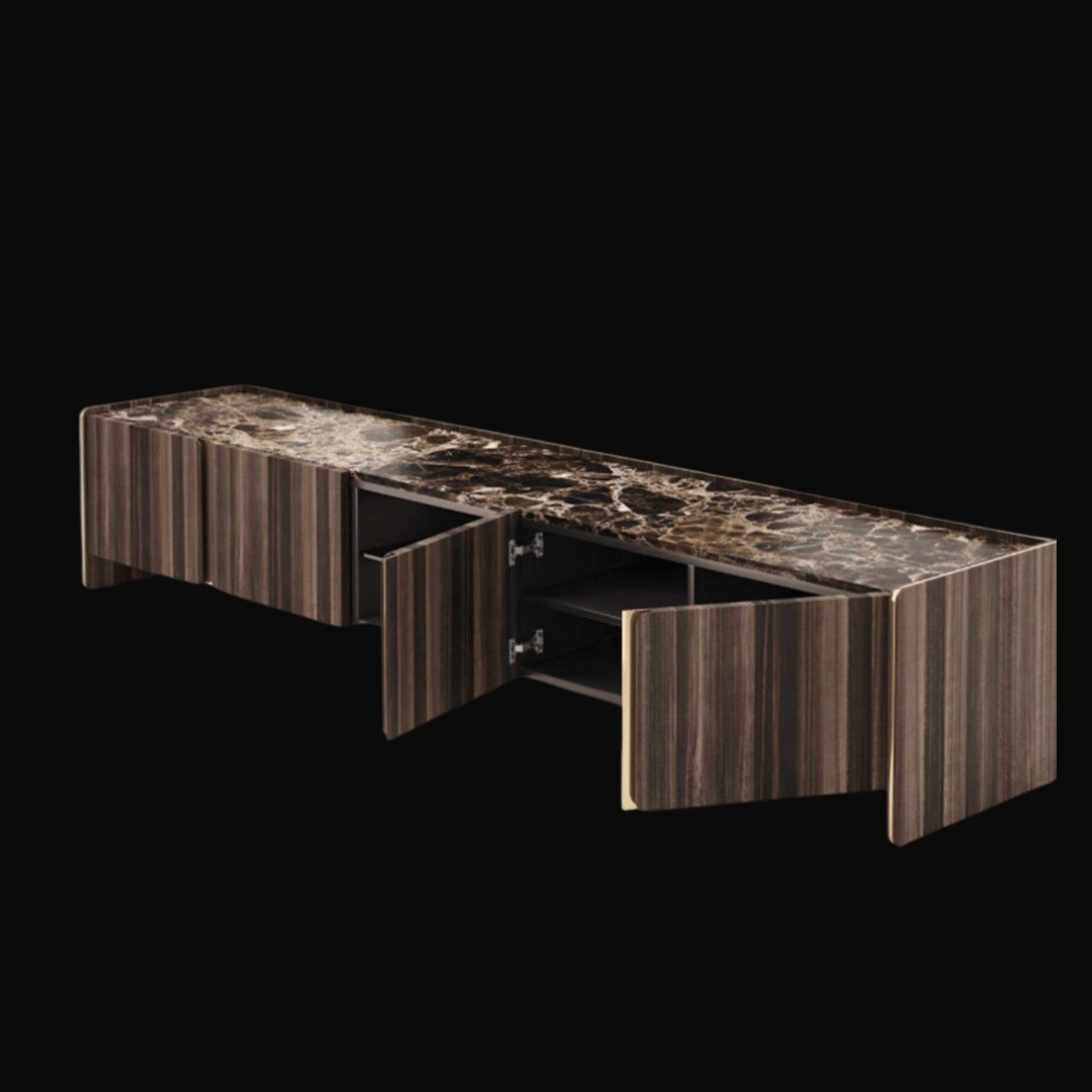 Luxury Modern TV Unit with Marble Top and Wooden Finish - Provance Decoration