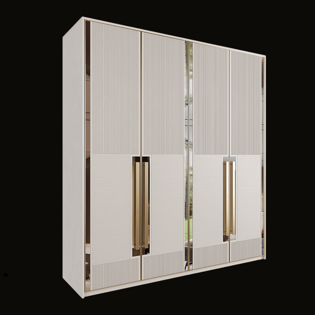 Luxury Textured Wardrobe with Gold Vertical Handles - Handcrafted Modern Closet - Provance Decoration