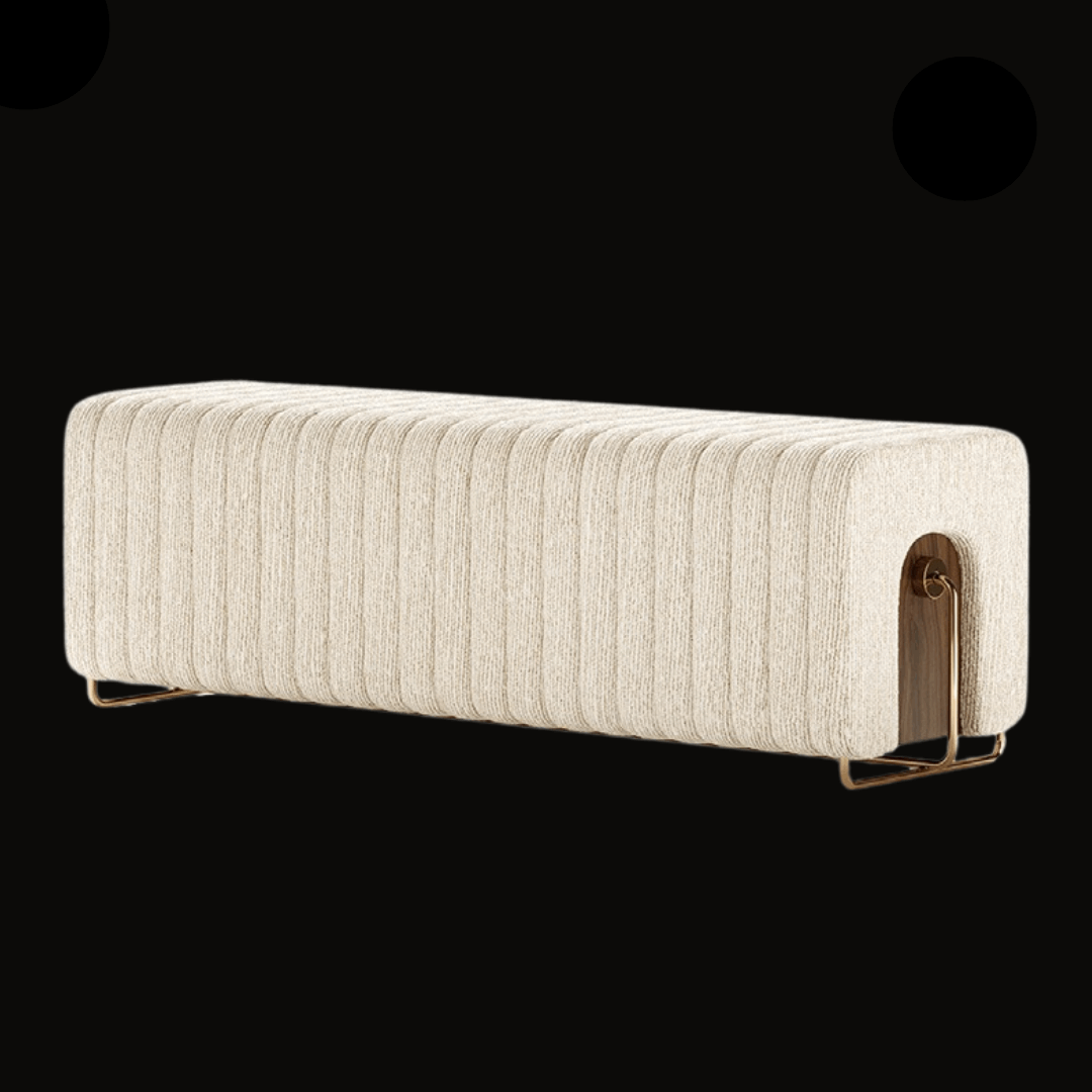 Luxury Upholstered Bench with Modern Gold Base - Handcrafted Contemporary Pouf - Provance Decoration