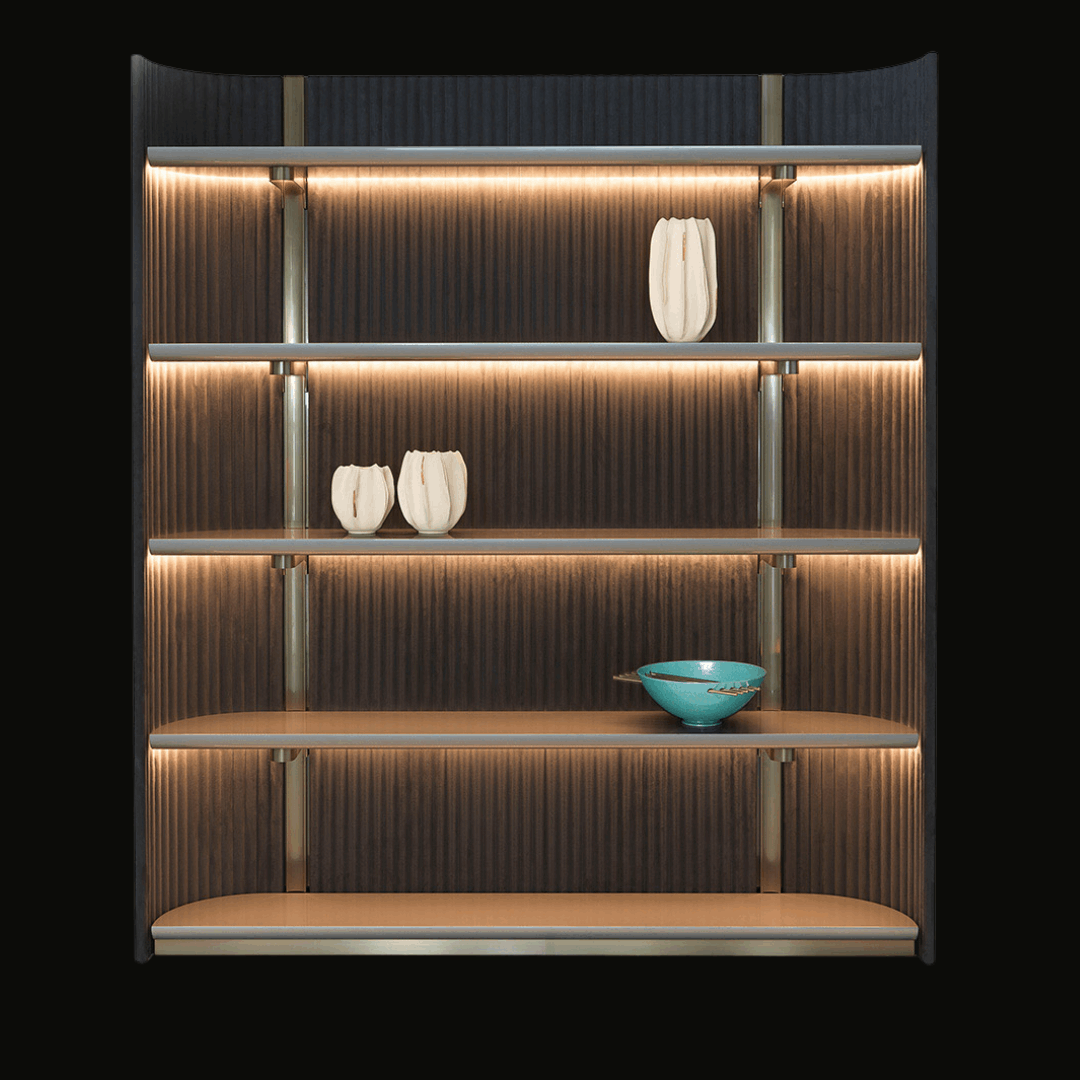 Luxury Vertical Shelving Unit with Brass Accents – SSU-035 - Provance Decoration