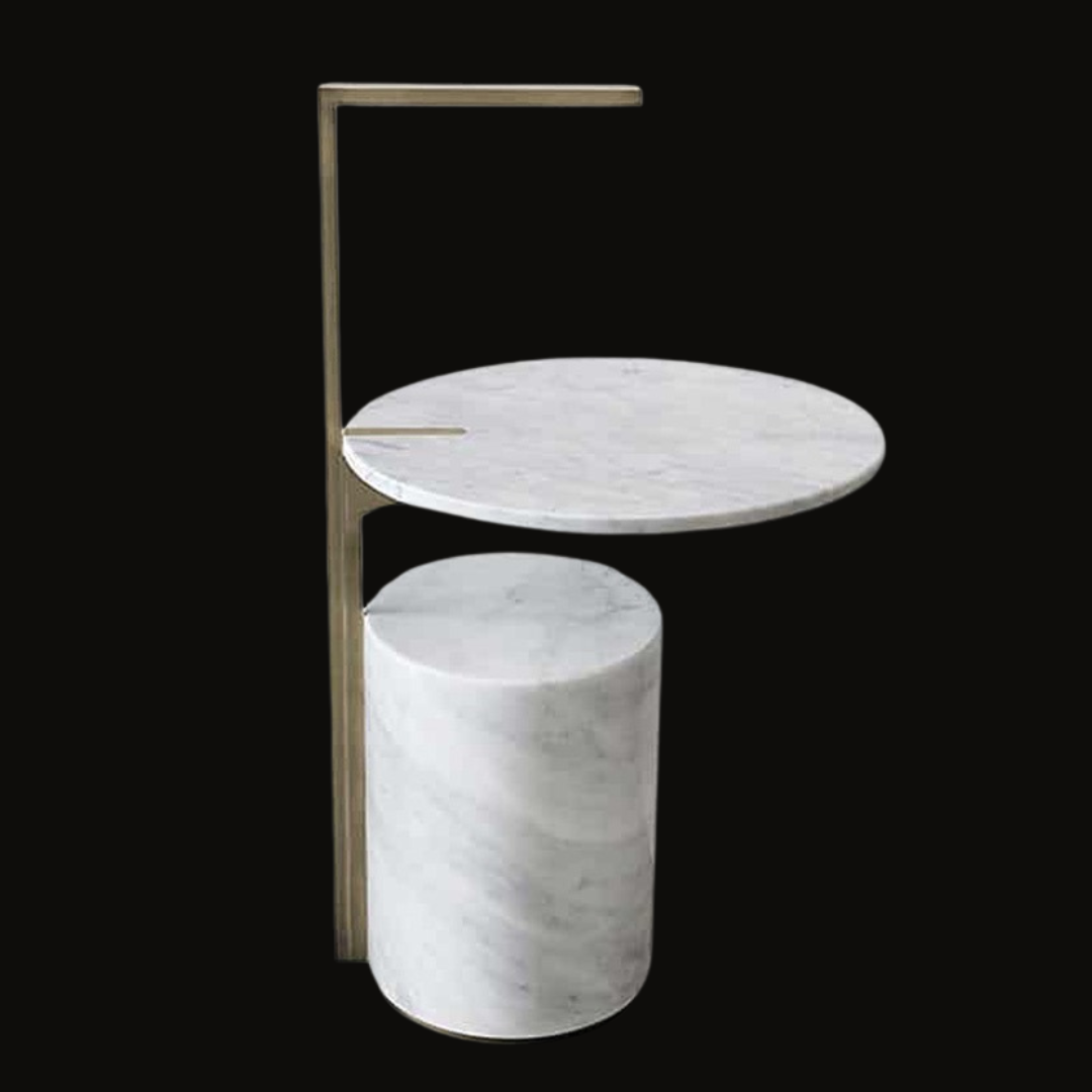 Marble Side Table with Stainless Steel Accent - Provance Decoration
