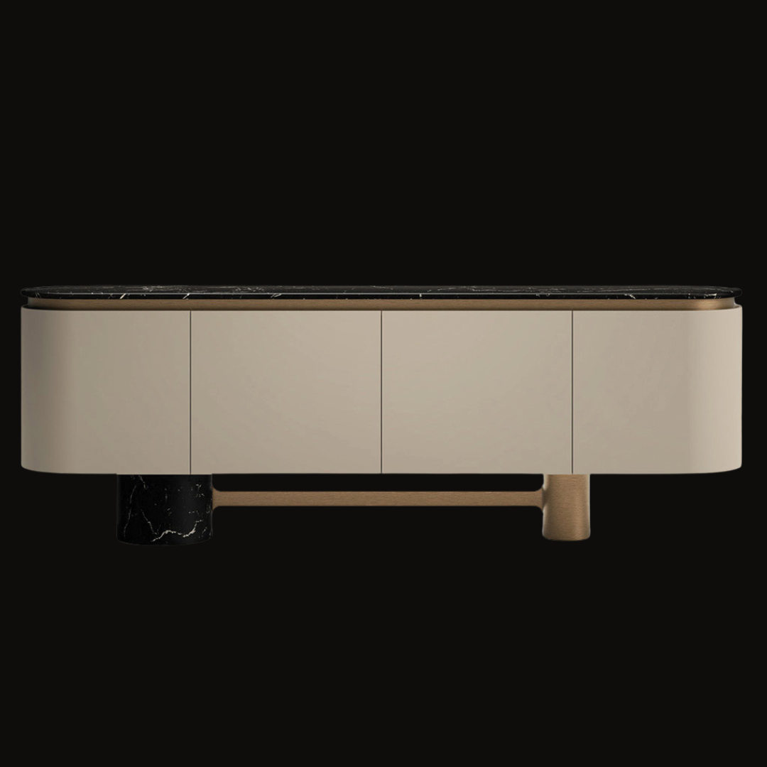 Modern Beige Sideboard with Black Marble Top – Minimalist Luxury - Provance Decoration