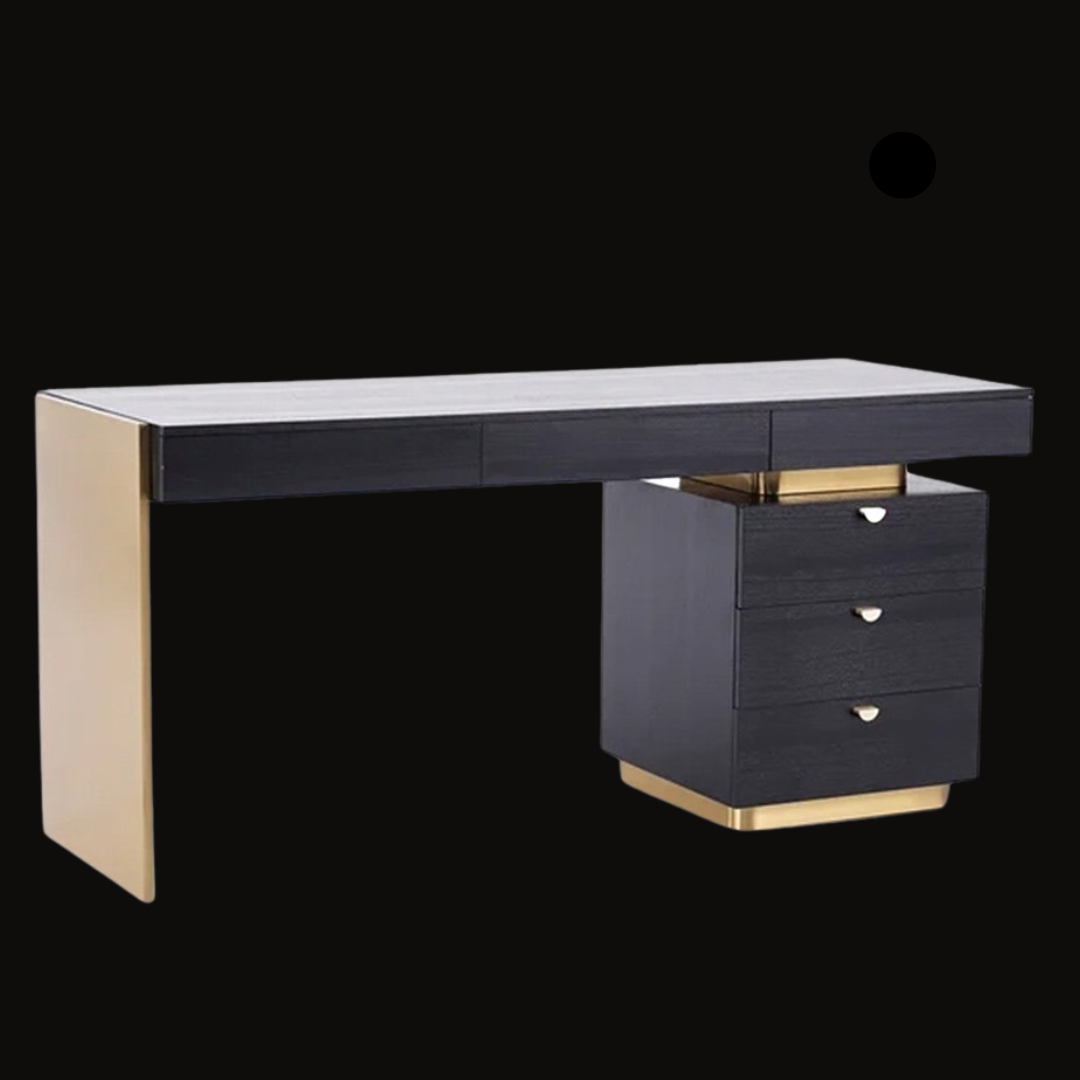 Modern Black Executive Desk with Gold Accents and Storage - Provance Decoration