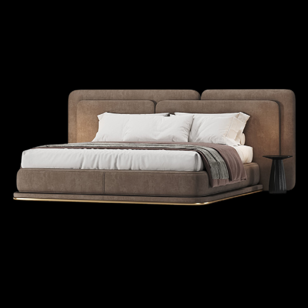 Modern Brown Upholstered Bed with Panel Headboard | Luxury Bedroom Furniture - Provance Decoration