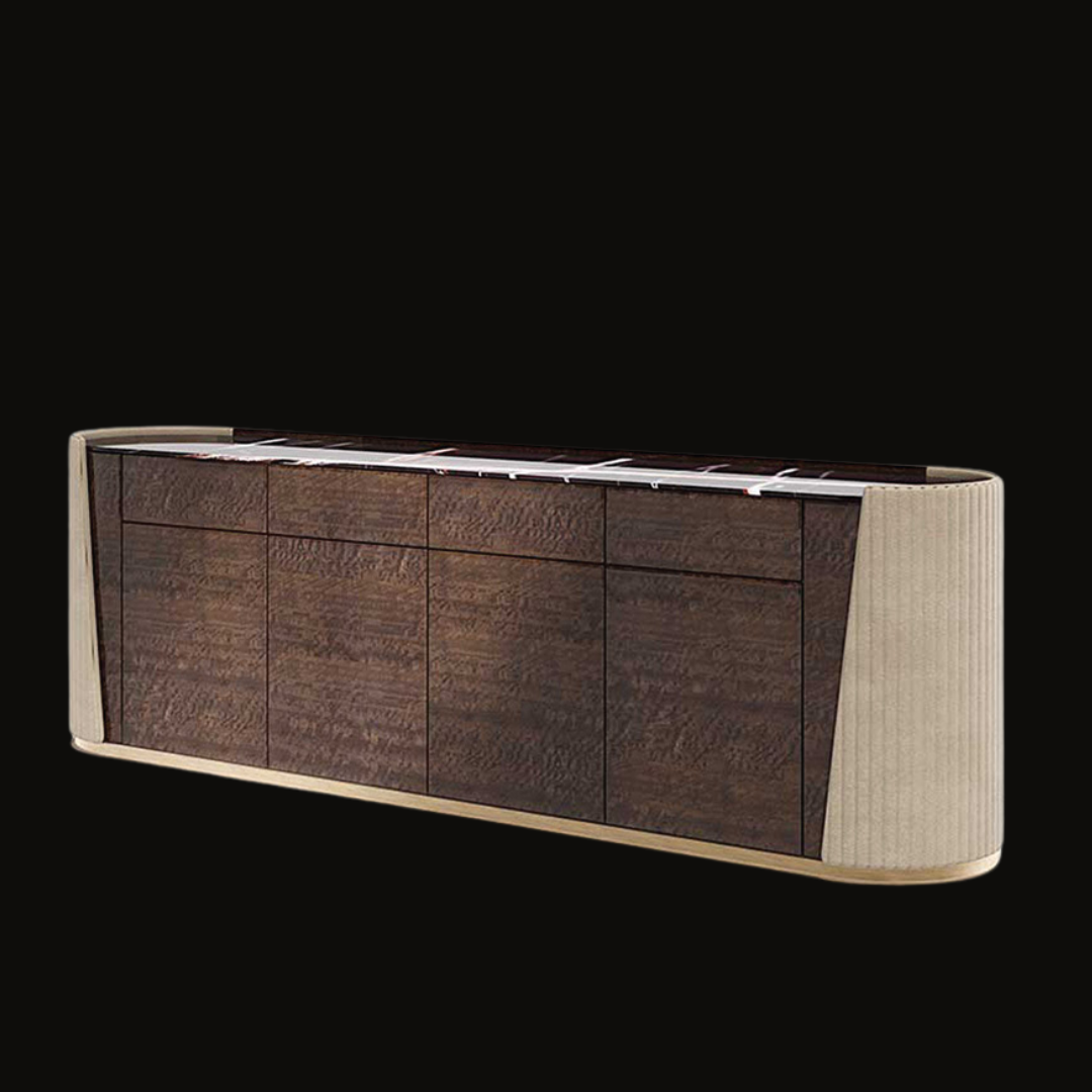 Modern Curved Sideboard β Elegant Dark Wood and Textured Accents - Provance Decoration