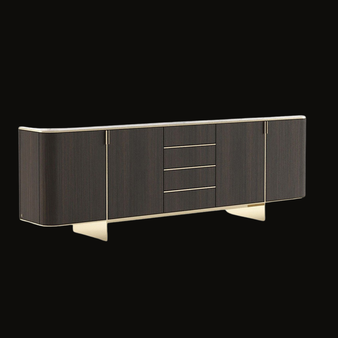 Modern Dark Wood Sideboard with Gold Accents – Functional Elegance - Provance Decoration