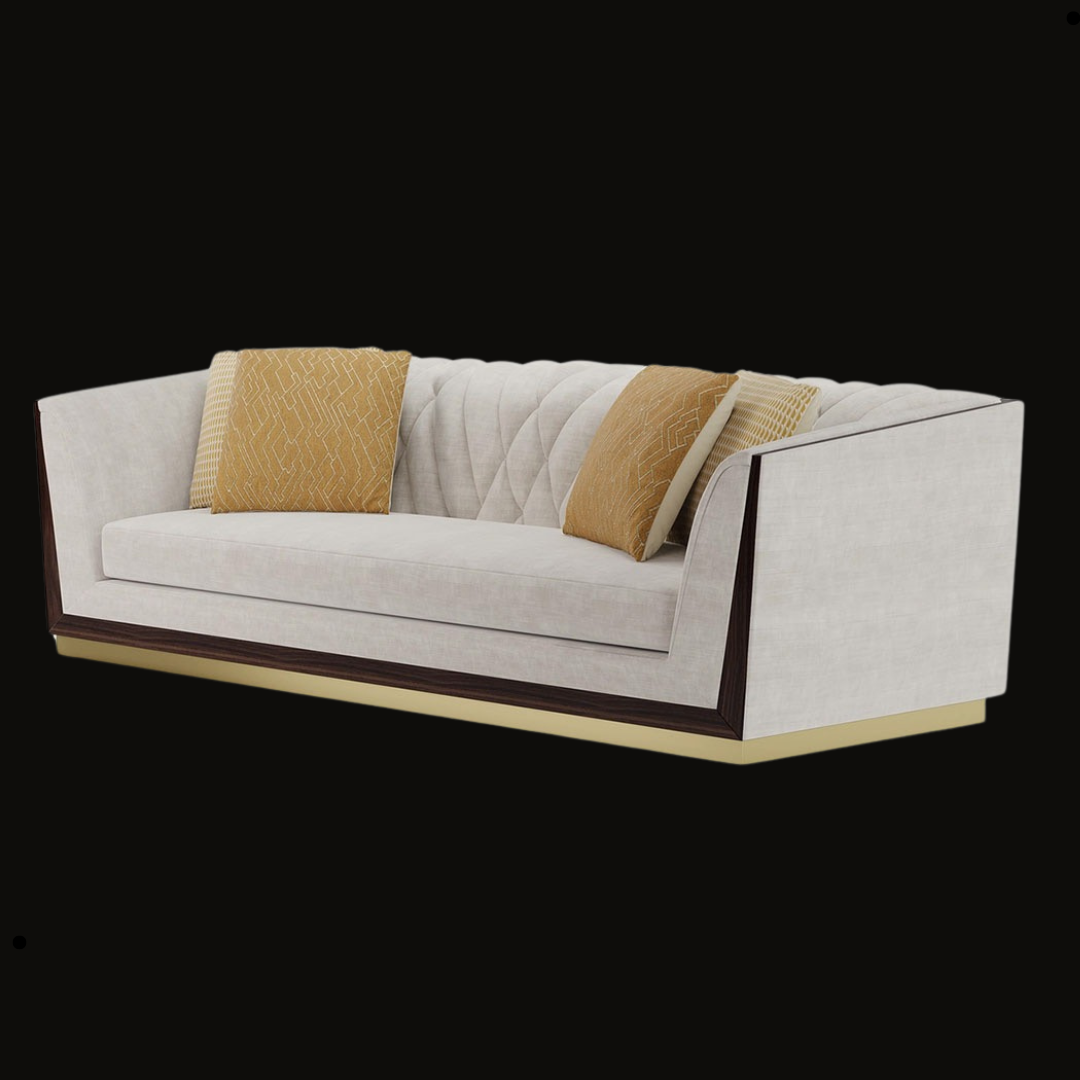Modern Diamond-Tufted Sofa with Gold Cushions - Provance Decoration