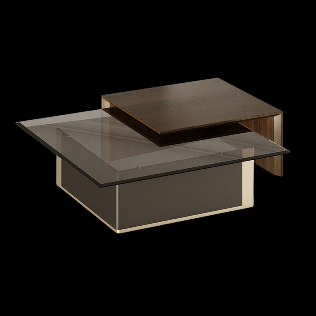 Modern Geometric Glass and Wood Coffee Table - Provance Decoration