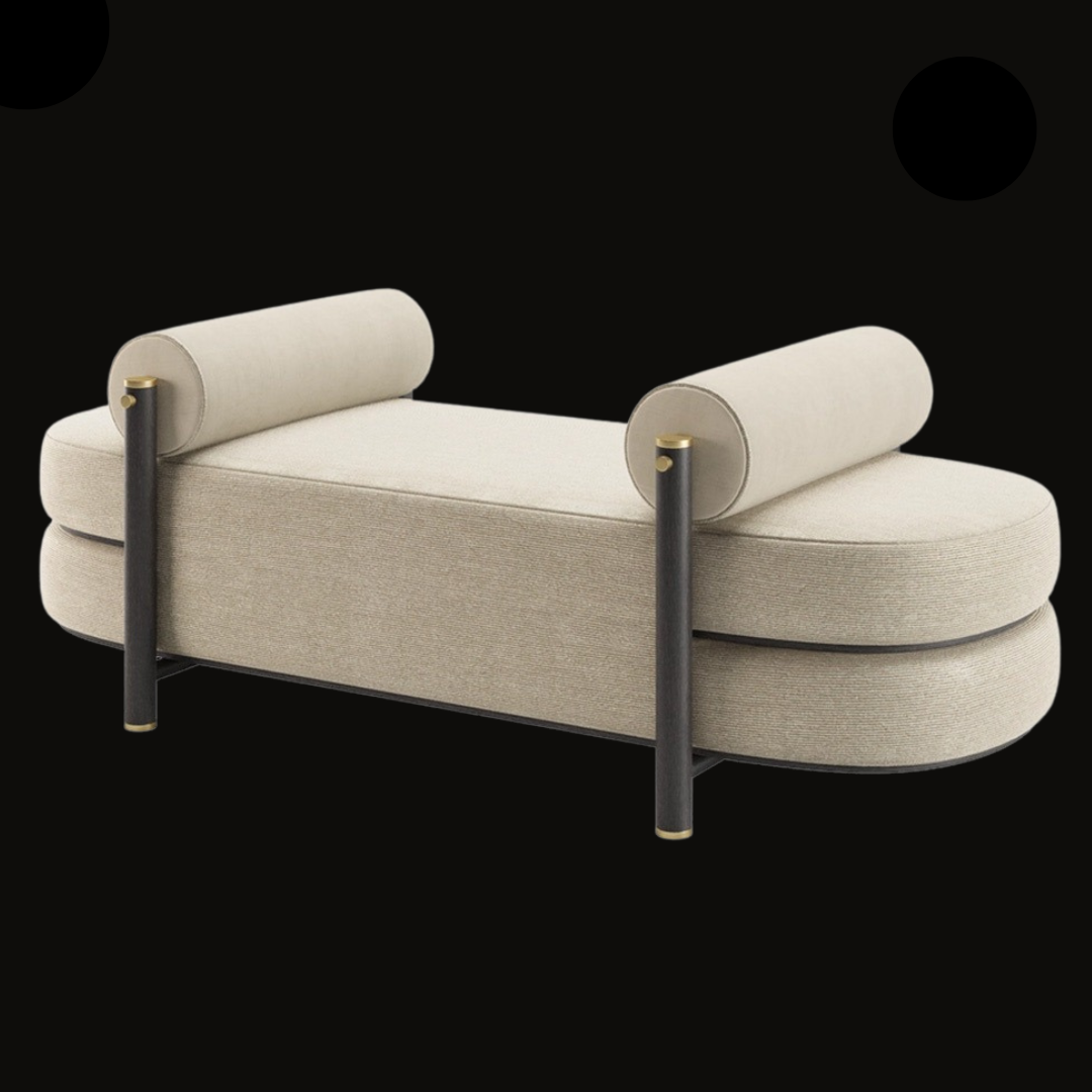 Modern Upholstered Bench with Cylindrical Armrests - Contemporary Designer Seating - Provance Decoration