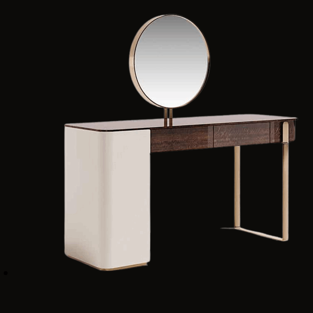 Modern Vanity Table with Circular Mirror and Wood Finish - Handcrafted Contemporary Dressing Table - Provance Decoration