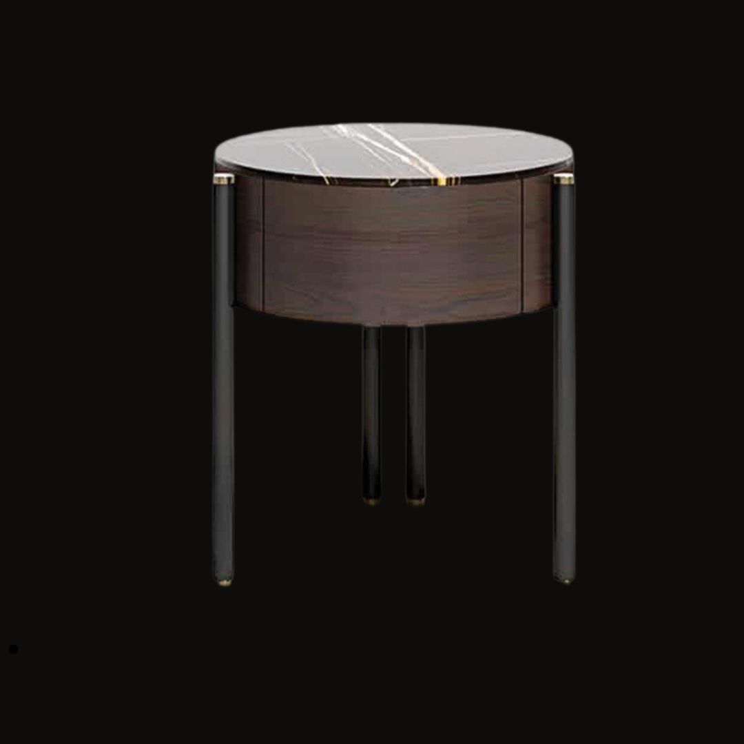 Round Marble Top Night Table with Sleek Wood Finish - Handcrafted Modern Side Table - Provance Decoration