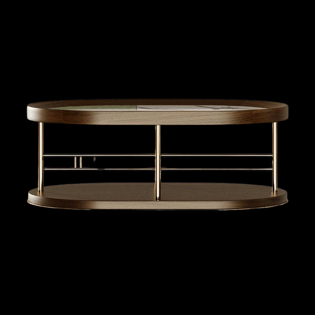 Oval Marble Top Coffee Table with Wooden Base | Provance - Provance Decoration