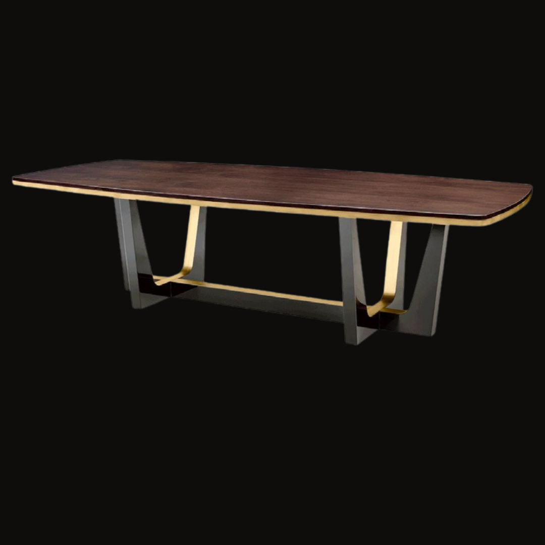 Wooden Dining Table with Brushed Gold Stainless Steel Base - Provance Decoration