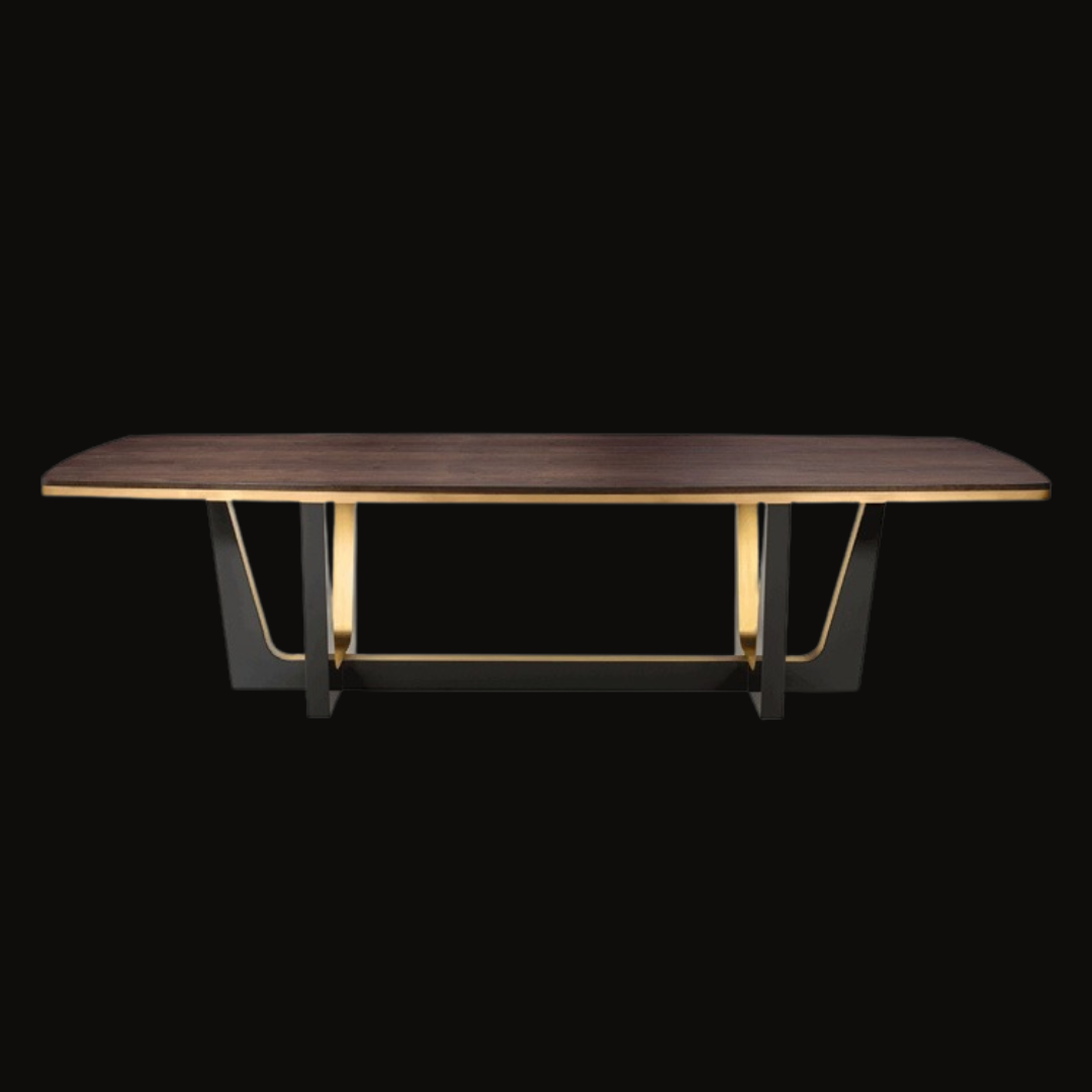 Wooden Dining Table with Brushed Gold Stainless Steel Base - Provance Decoration