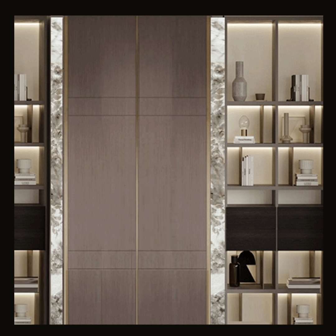 Modern Wall Cladding with Integrated Storage and LED Backlighting – WC-016 - Provance Decoration