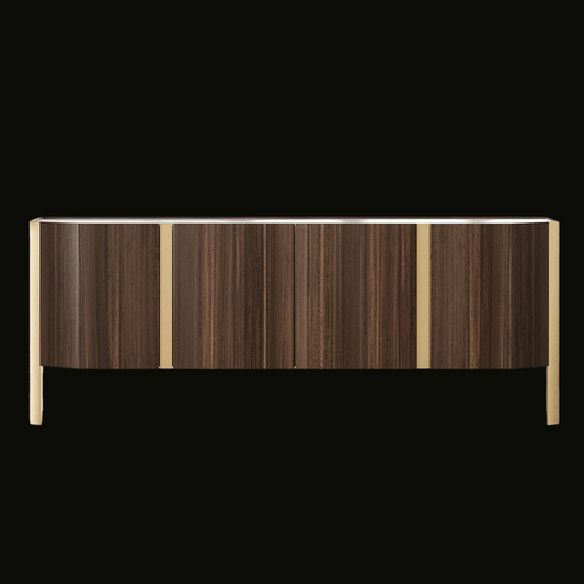 Contemporary Dark Wood Buffet Sideboard – Elegant Gold Accents - Provance Decoration