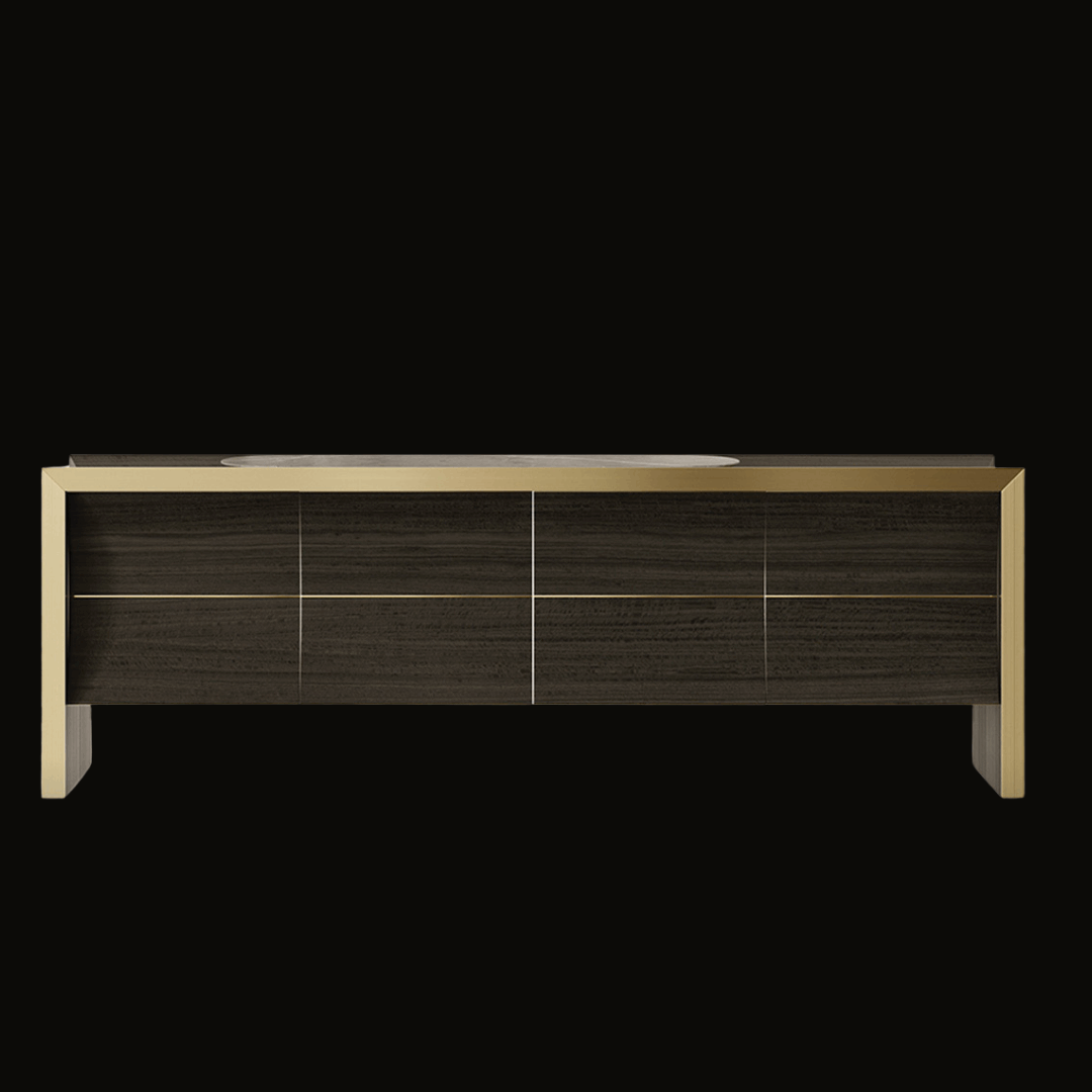 Contemporary Dark Wood Sideboard with Bold Gold Frame – Sleek Luxury - Provance Decoration