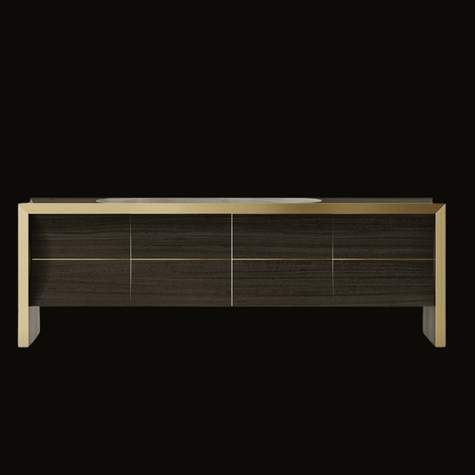 Contemporary Dark Wood Sideboard with Bold Gold Frame – Sleek Luxury - Provance Decoration