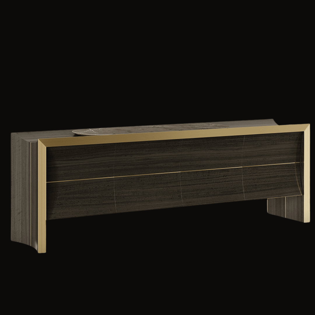 Contemporary Dark Wood Sideboard with Bold Gold Frame – Sleek Luxury - Provance Decoration