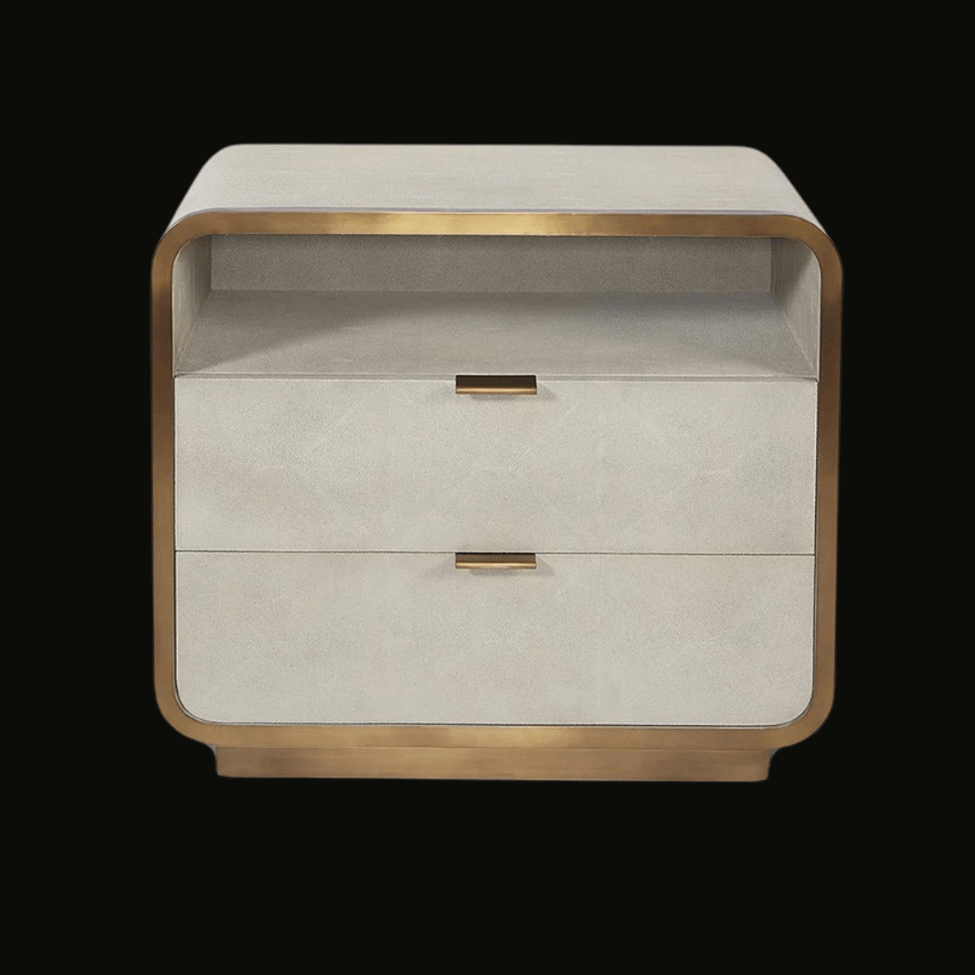 Contemporary Two-Drawer Night Table with Gold Accents and Open Shelf - Handcrafted - Provance Decoration