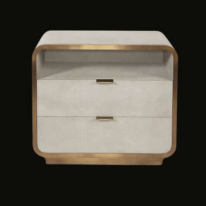 Contemporary Two-Drawer Night Table with Gold Accents and Open Shelf - Handcrafted - Provance Decoration