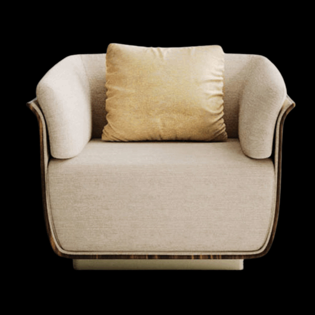 Luxurious Beige Fabric Armchair with Curved Arms | Provance - Provance Decoration
