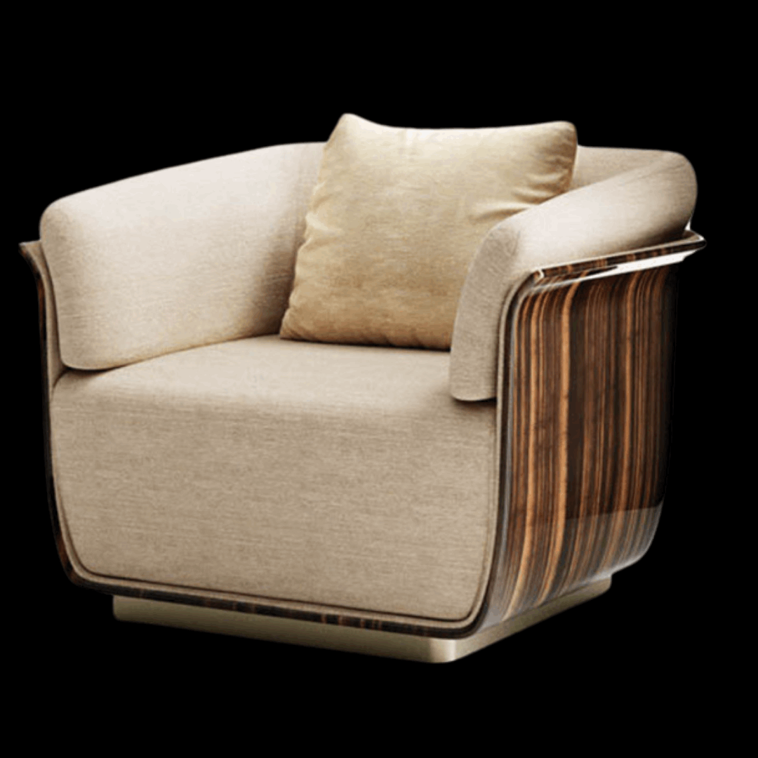 Luxurious Beige Fabric Armchair with Curved Arms | Provance - Provance Decoration