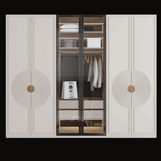Luxury Decorative Wardrobe with Glass Panels and LED Lighting - Handcrafted Modern Closet - Provance Decoration