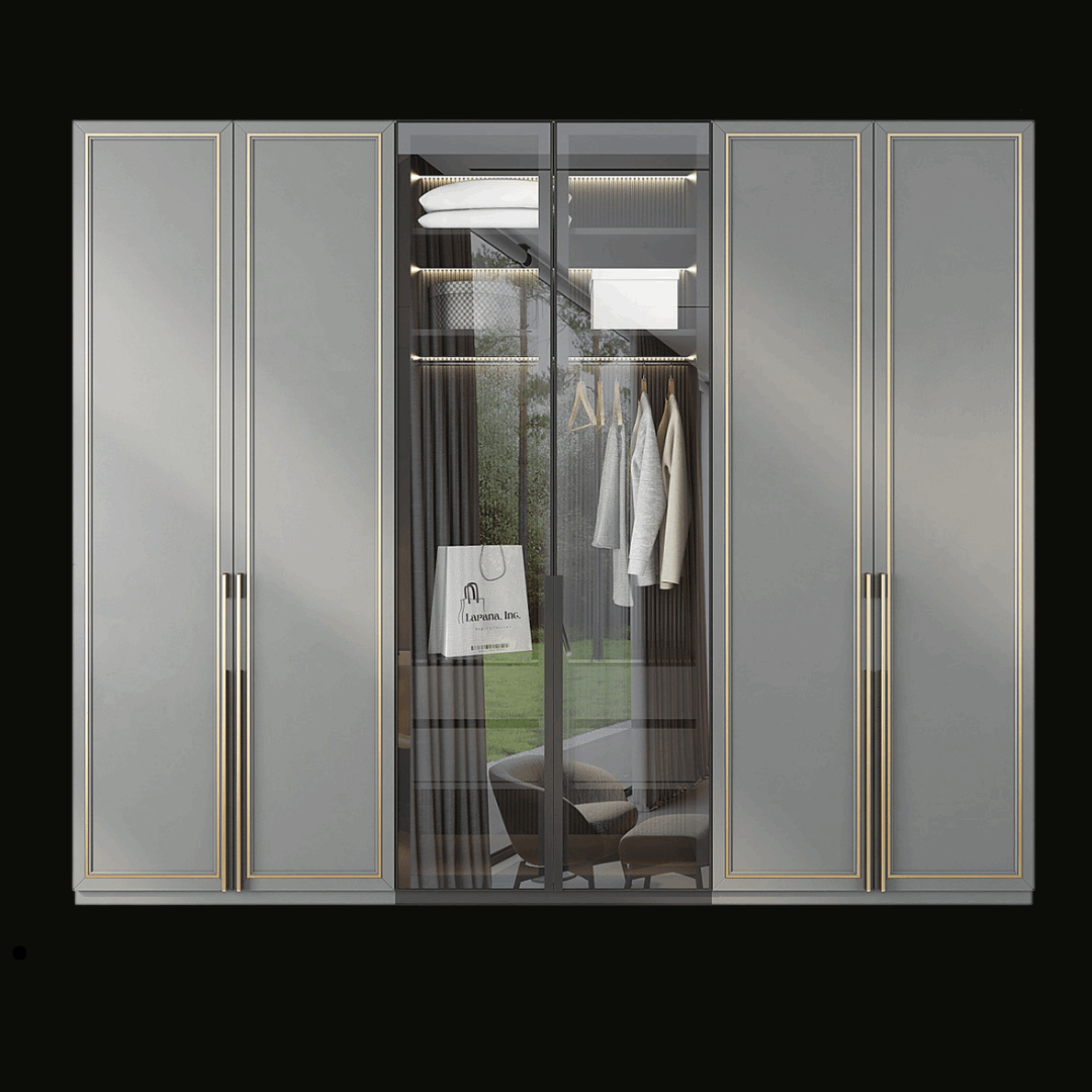 Luxury Glass Door Wardrobe with Gold Accents and LED Lighting - Handcrafted Modern Closet - Provance Decoration