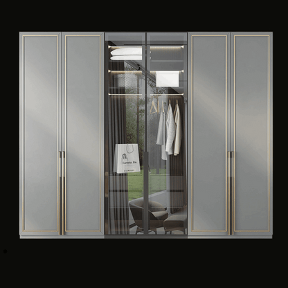 Luxury Glass Door Wardrobe with Gold Accents and LED Lighting - Handcrafted Modern Closet - Provance Decoration