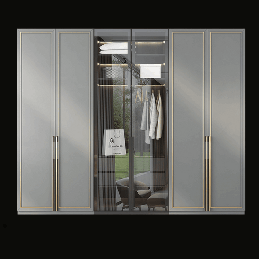 Luxury Glass Door Wardrobe with Gold Accents and LED Lighting - Handcrafted Modern Closet - Provance Decoration