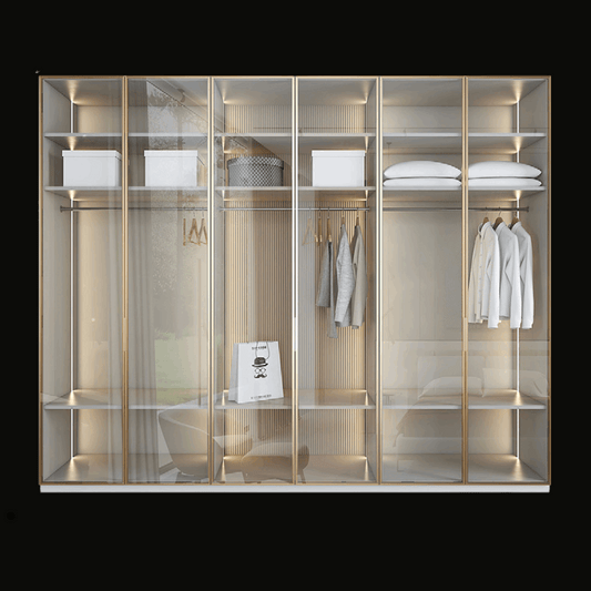 Luxury Glass Wardrobe with Gold Frame and LED Lighting - Handcrafted Modern Closet - Provance Decoration