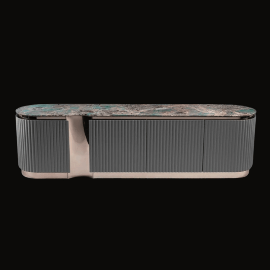Luxury Modern Sideboard with Ribbed Panels and Marble Top - Provance Decoration