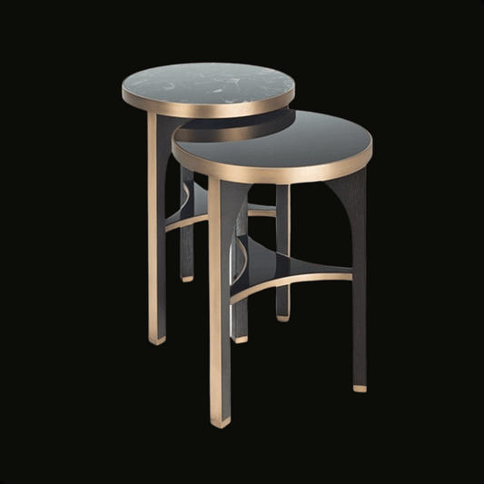 Luxury Nesting Tables with Marble & Black Glass Tops – Brushed Gold Details - Provance Decoration