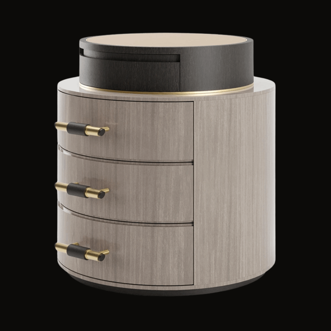 Luxury Round Night Table with Drawers - Handcrafted Bedside Table ...