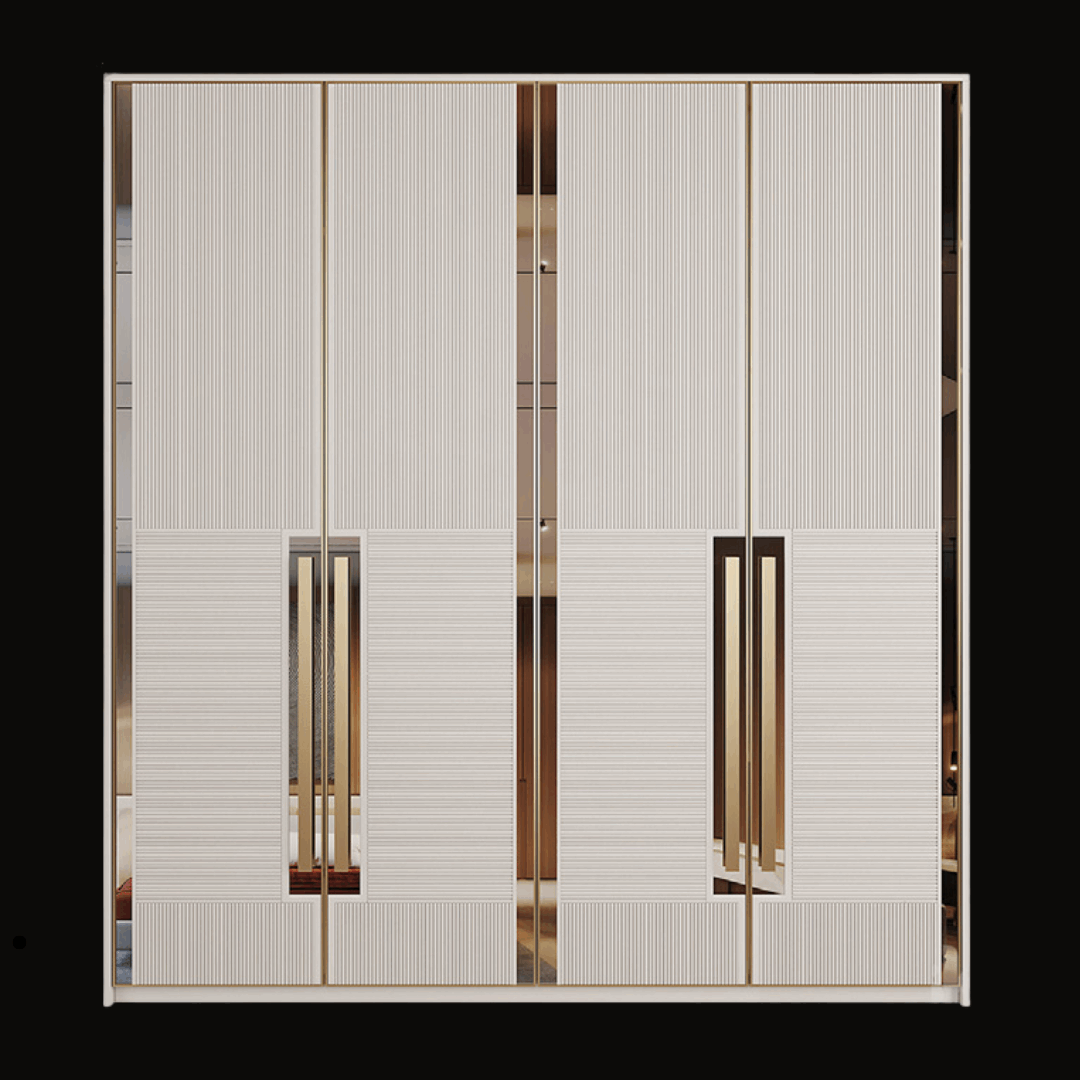 Luxury Textured Wardrobe with Gold Vertical Handles - Handcrafted Modern Closet - Provance Decoration
