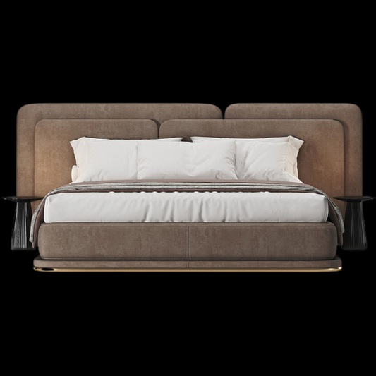 Modern Brown Upholstered Bed with Panel Headboard | Luxury Bedroom Furniture - Provance Decoration