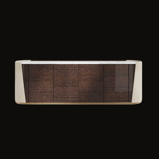 Modern Curved Sideboard – Elegant Dark Wood and Textured Accents - Provance Decoration