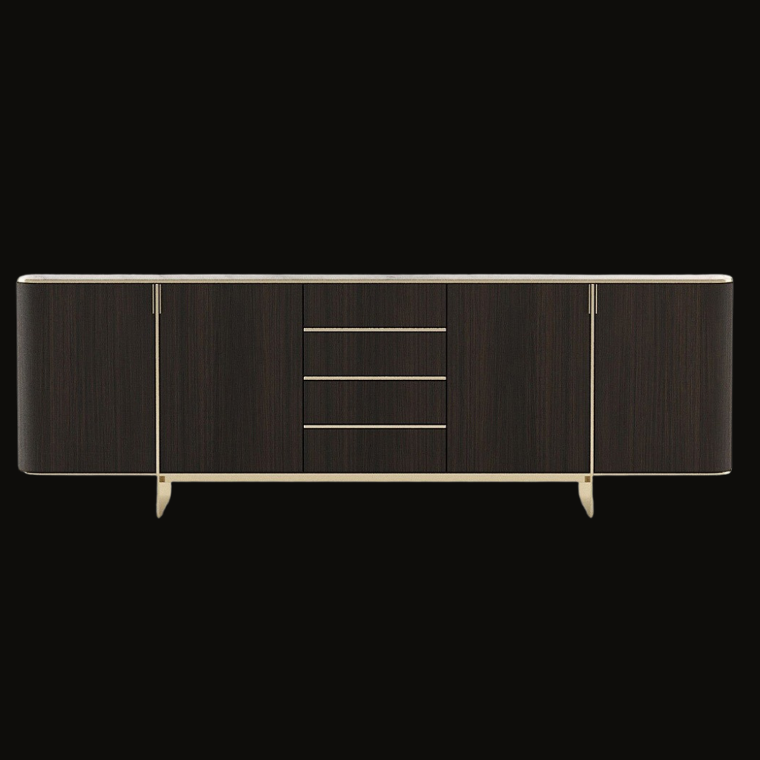 Modern Dark Wood Sideboard with Gold Accents – Functional Elegance - Provance Decoration