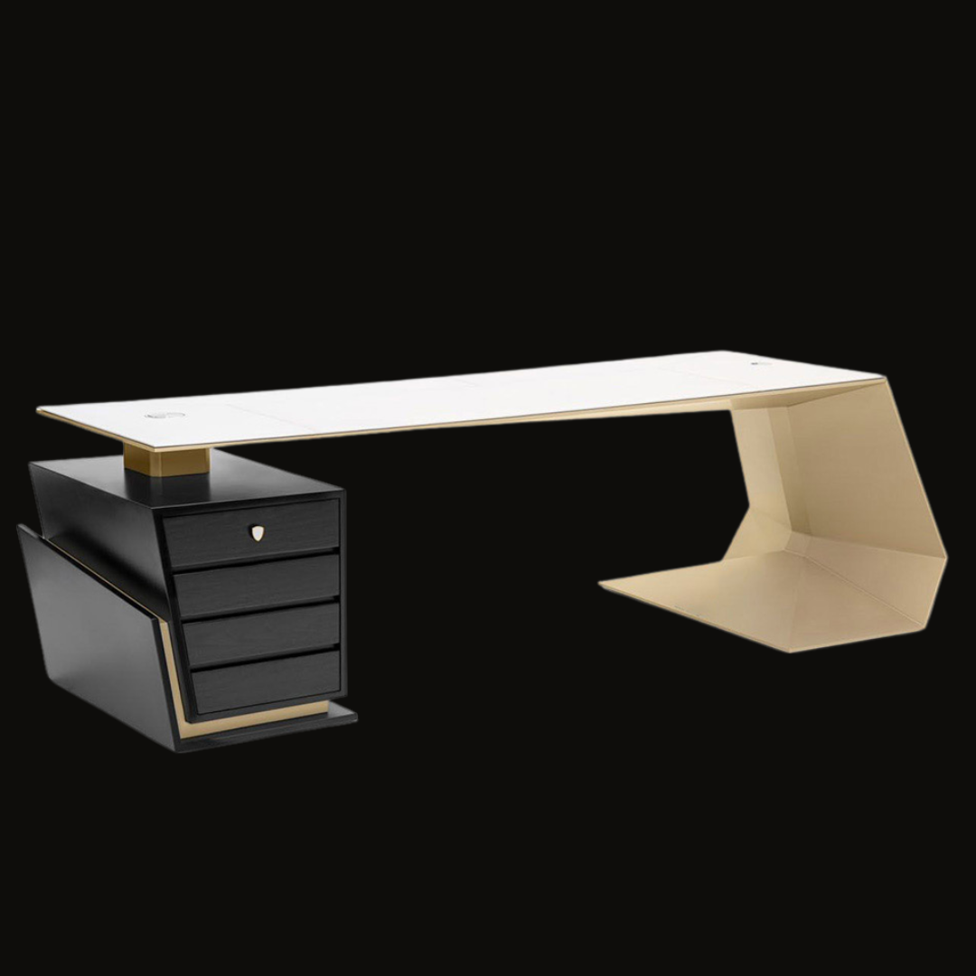 Modern Luxury Office Desk – White Surface with Gold and Black Accents - Provance Decoration