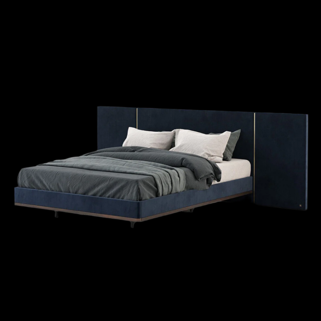 Modern Navy Upholstered Bed with Extended Headboard | Lux Sleep Collection - Provance Decoration