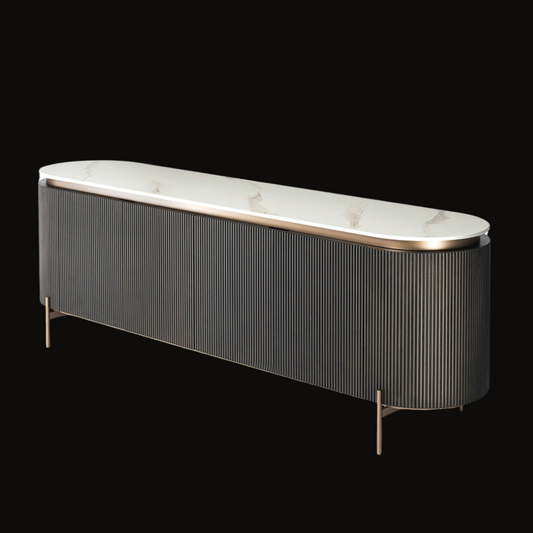 Modern Ribbed Sideboard with Marble Top – Sophisticated Storage Solution - Provance Decoration